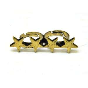 Vintage Five pointed star two finger ring adjustable bronze tone 