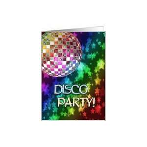  Disco Party Invitation card with a rainbow of disco lights 