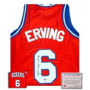   Erving Hand Signed Authentic Style Philadelphia Sixers Red Jersey