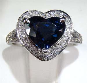 GIA Certified 18 kt W/Gold 3.64 tcw Heart Blue Sapphire & Diamond Ring 