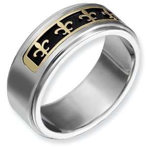   Silver 8.5mm Step Down with 14k Inlay Antiqued Polished Band Size 8.5