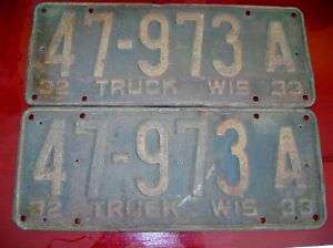 1932 1933 Wisconsin Truck License Plates Orig Pair_NICE  