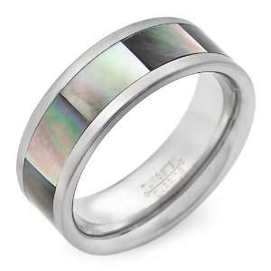    Mens Tungsten Mother of Pearl Inlay Wedding Band, Size 9 Jewelry