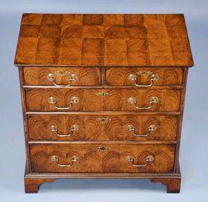 English Antique Style Yew Oyster Inlaid Bedside Chest  