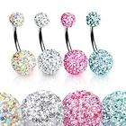 multi crystal ferido double ball belly bar 10mm  more 
