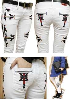   EMBROIDERED skinny jeans WHITE 26 27 28 29 30 UK 6 8 10 12  