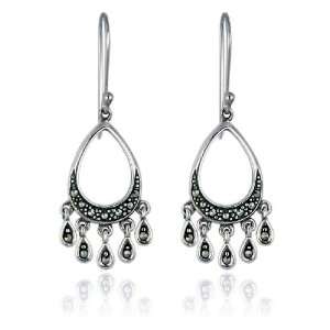  Sterling Silver Marcasite Teardrop Wire Earrings Jewelry