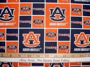 Auburn University Tigers 100% Cotton Fabric   NCAA College Sports 