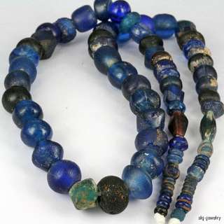 Mixed Old   Ancient Blue Glass Bead Strand  