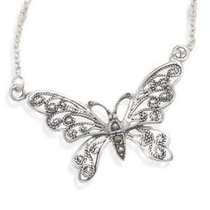  16 Inch Oxidized Marcasite Butterfly Necklace Jewelry