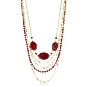  Karen London Crimson Red Coral Gold Multi Chain Necklace 