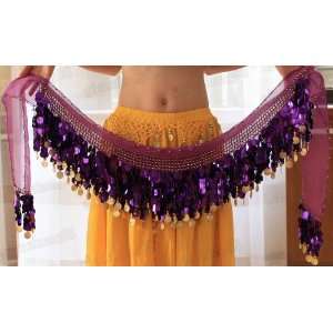 100% Handmade Belly Dance Hip Scarf , Gold Coins Wave & Deluxe V hape 
