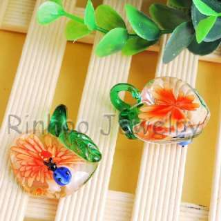 6PCS Heart Beetle Flower Glass 26*35MM Craft Pendants  