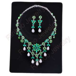 Free green Czech rhinestone necklace earring set  
