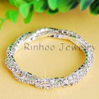 3Row Twist White Rhinestone Crystal Clear Bracelet 1pcs  