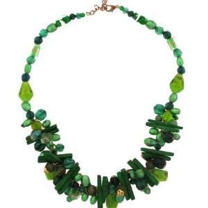  Green Beaded and Wood Chips Necklace Jewelry