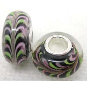  Bleek2sheek Murano Glass Pink & Green Striped Beads (Set 