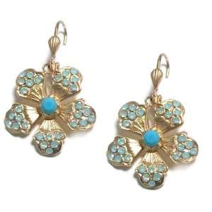 Catherine Popesco 14K Gold Plated Dangle Flower Earrings with Pacific 