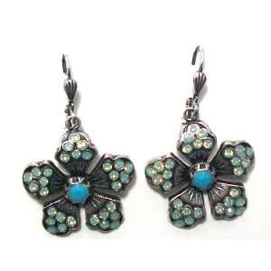 Catherine Popesco Sterling Silver Plated Flower Dangle Earrings with 