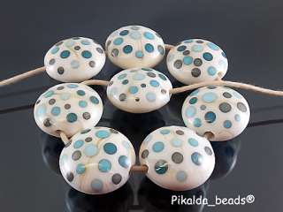 PIKALDAhandmade lampwork 8 glass beads colorful dot setIVORY & DOT 