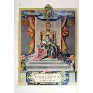  C1990 Map King England Throne Robes Crown Colour Print 