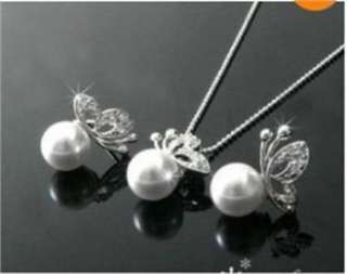   Alloy Pearl Butterfly Stud Earrings & Necklace x64 great gift  
