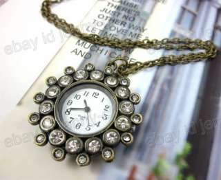 UNIQUE Vintage Diamond Flower Pocket Watch Necklace 52  
