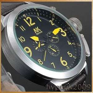 AK Homme Yellow 12/24H Mechanical Mens Black Watch box  