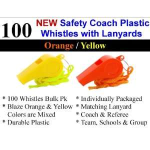  Bulk Lot of 100 NEW Safety Plastic Whistle with Lanyard 