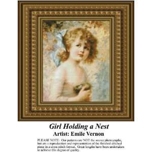  Girl Holding a Nest Cross Stitch Pattern PDF  