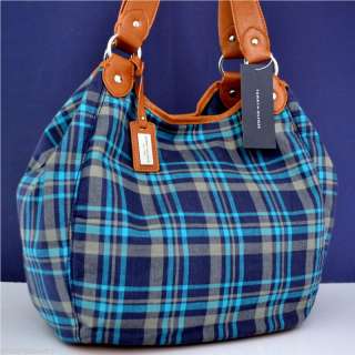 Tommy Hilfiger Blue Plaid Handbag Tote Purse Hobo Bag 715676024396 