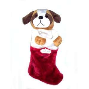  21 Plush Patched Dog Head Christmas Holiday Stocking 
