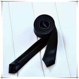 soft Mens thin skinny Solid Narrow Necktie Tie 1.5Inch Sheer Black 