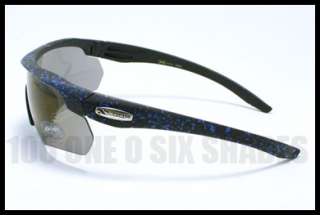 WRAP Around Sports Sunglasses Running Hiking BLACK and Blue (Rubber 