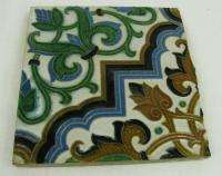 Antique Ceramic Hand Painted Embossed Spanish Tile  