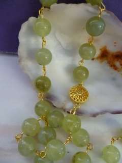 JADE GREEN 10mm Stone Necklace Gold linked 56cm long  