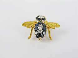 18kt Yellow Gold Diamond and Sapphire Bee Pin  
