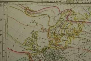 1849 EUROPE THERMAL CHART HANDCOLOURED MAP BY MEYER  
