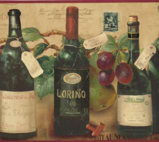 IMPORT FROM FRANCE WINES BOTTLES & GRAPES 10 1/4 inch WIDE Wallpaper 