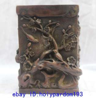 China Chinese Bronze Plum Blossom Magpie Vase Brush Barrel Pot pencil 