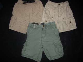 Boys Used Shorts Lot 3 Green Khaki Beige Adjust Waist Cargo Play GUC 