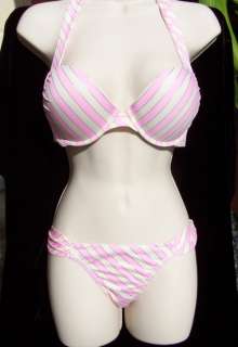 Victorias Secret Miraculous Pink/Ivory Stripe Bombshell Bikini FREE 