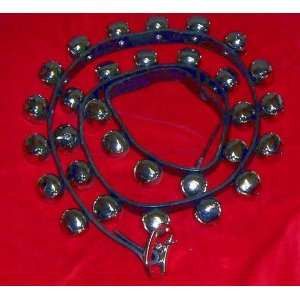  Jingle Sleigh bells on black Leather strap   chrome plated 