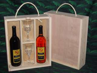 Triple Wood Wine Gift Box Crate Wood Front Glasses Slot  