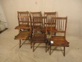 Set Of Six Primitive Wood Slat Folding Chairs (02140)n.  