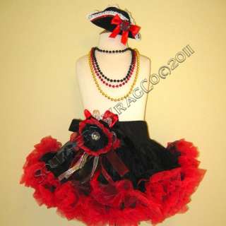 PIRATE COSTUME PETTISKIRT SET . RED and BLACK . CAPTAINS HAT .FITS UP 