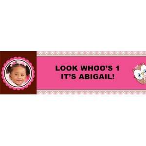  Look Whoos 1   Pink Personalized Photo Banner Medium 24 