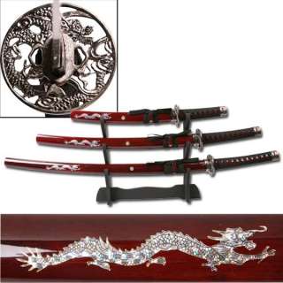 3PC RED DRAGON SAMURAI SET WITH STAND  