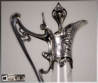 WMF Superb 1905 German ART NOUVEAU Cut Glass & Silver DECANTER Claret 