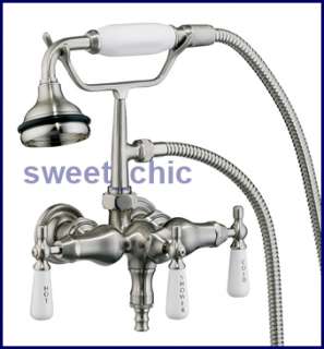 BRUSHED NICKEL CLAWFOOT TUB FAUCET HAND SHOWER DIVERTER  